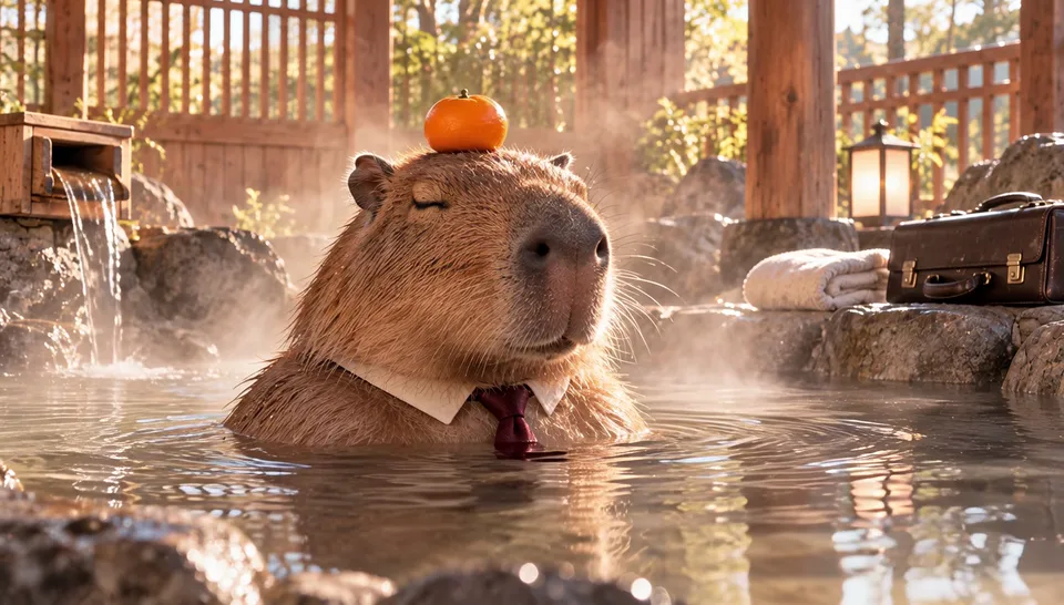 A capybara relaxes in an outdoor bath